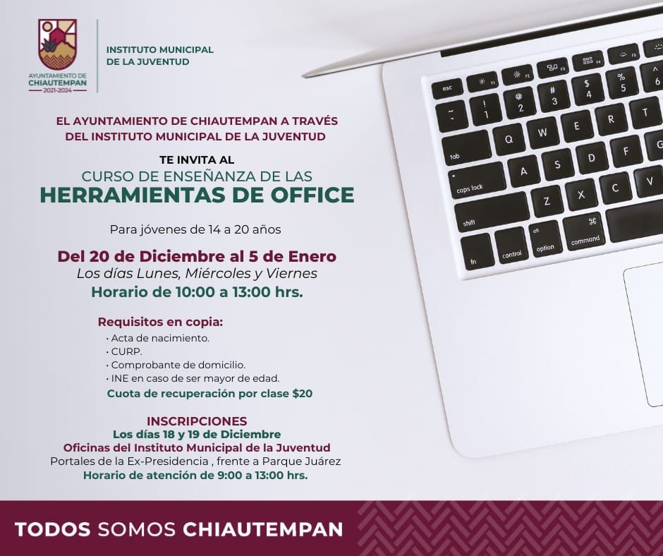 El Ayuntamiento de Chiautempan invita al curso 'Herramientas de Office'